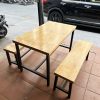 Bộ bàn ghế đôn 1m2 khung sắt mặt gỗ cũ