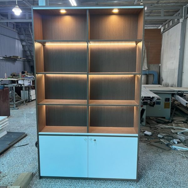 Tủ trưng bày 1m2*2m gỗ MDF có đèn led đóng mới