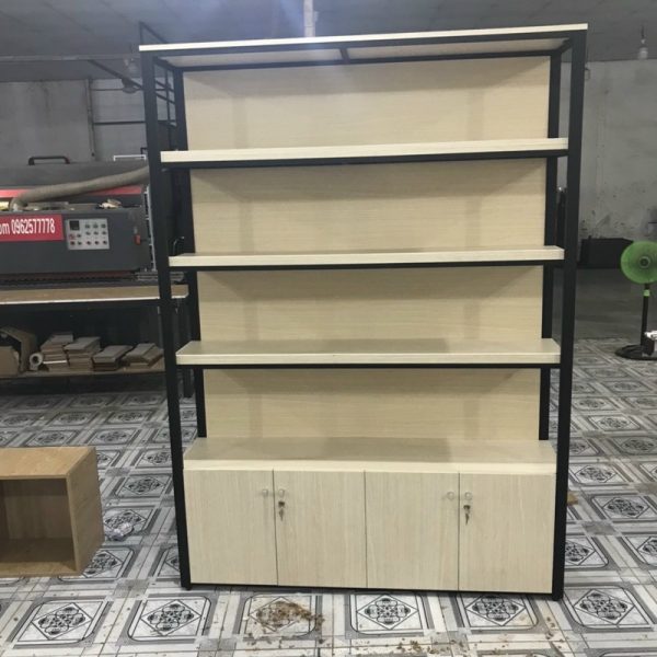 Kệ sắt gỗ MFC 1m4*2m màu kem mới