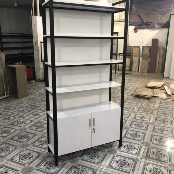 Kệ sắt gỗ MDF màu trắng đen 1m*2m