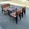Bộ bàn ghế cafe sofa phòng lạnh chân sắt bọc da