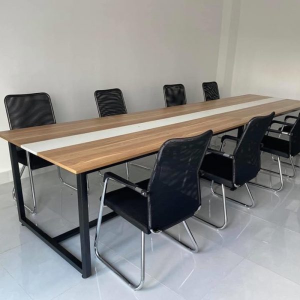 Bàn họp 1m2*4m8 chân sắt mặt gỗ MDF mới