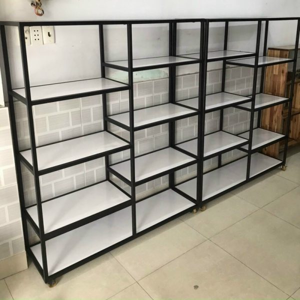 Kệ trưng bày sắt 2m4*1m8 màu trắng đen mới 98%