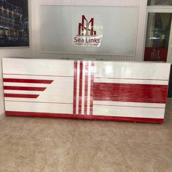 Thanh lý quầy 2m4 màu trắng đỏ gỗ MDF chống ẩm cao cấp