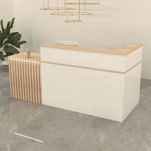 Quầy Reception 2M4 màu trắng vân gỗ mới 98%