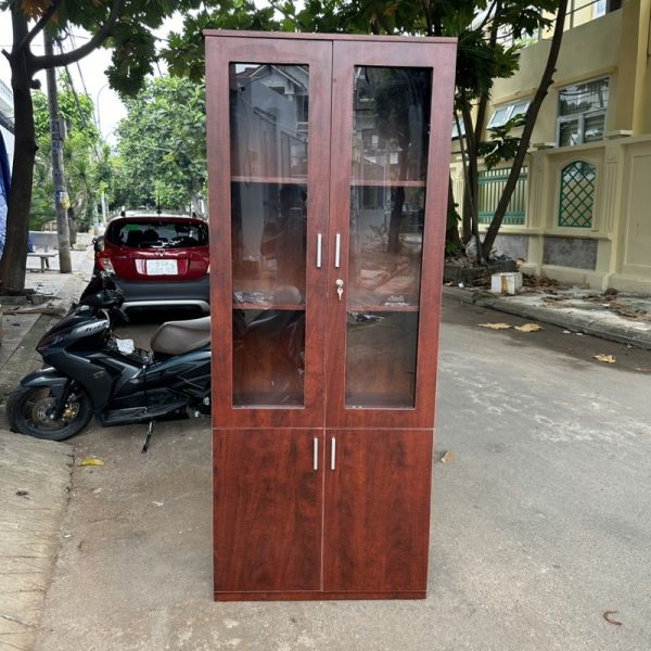 Tủ hồ sơ kính 2 cánh vân gỗ cao cấp mới 99%