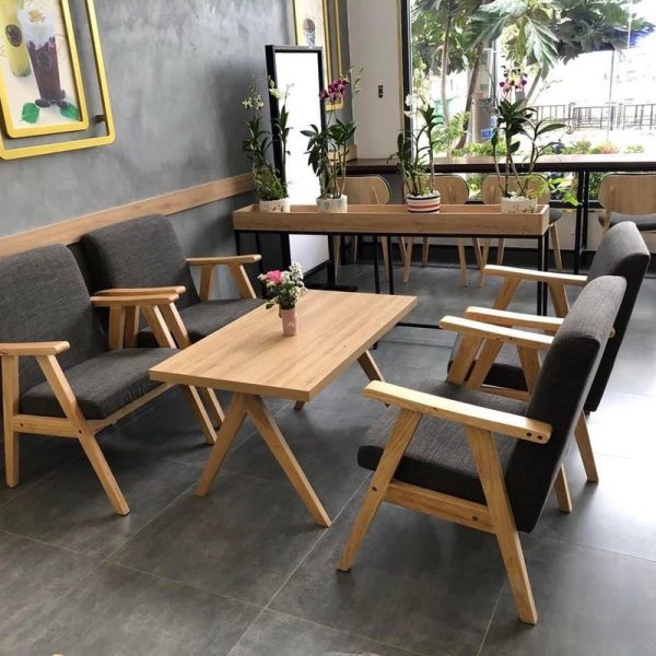 Bộ sofa cafe katana bọc nỉ màu xám cao cấp