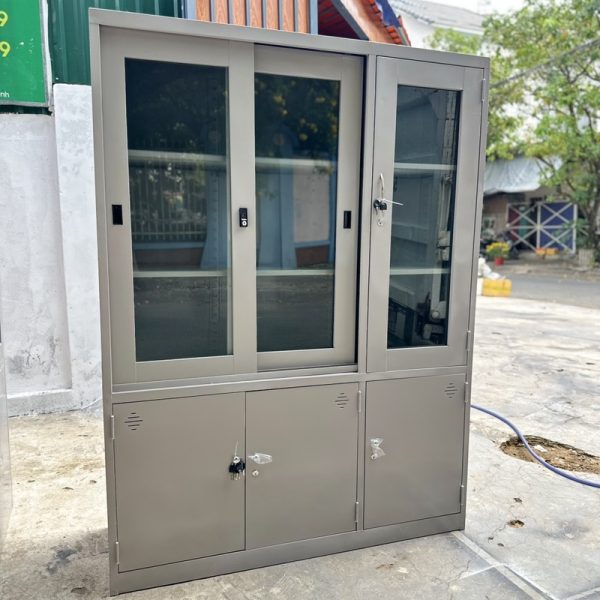 Tủ hồ sơ sắt 3 cánh lùa tồn kho mới 99%
