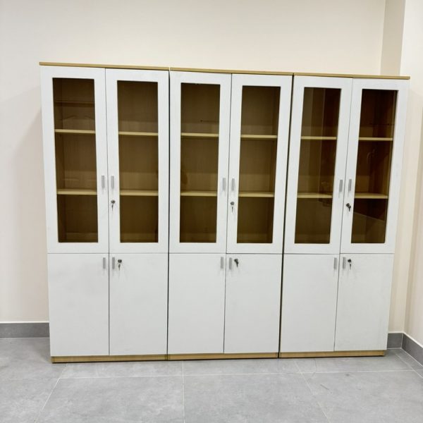 Tủ hồ sơ 6 cánh kính 2m4 văn phòng màu kem trắng