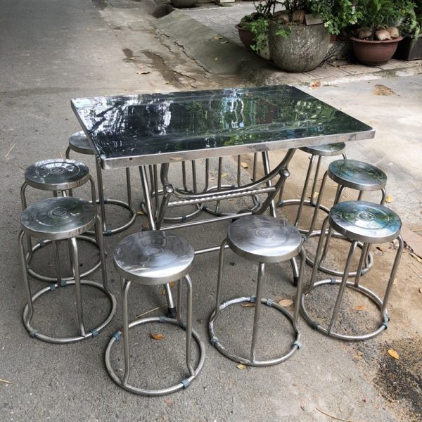 Thanh lý combo bàn 10 ghế ăn inox mới 98% giá rẻ