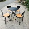 Bộ bàn ghế cafe sắt mặt gỗ giá xưởng BCF56