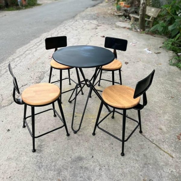 Bộ bàn ghế cafe sắt mặt gỗ giá xưởng BCF56