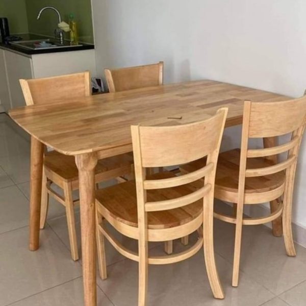 Bộ bàn ăn 4 ghế cabin mặt gỗ tự nhiên tồn kho