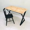 Bàn làm việc chữ X chân sắt mặt gỗ tự nhiên mới 100%