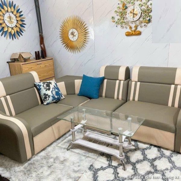 Bộ sofa góc L bọc da kèm bàn mới 100%