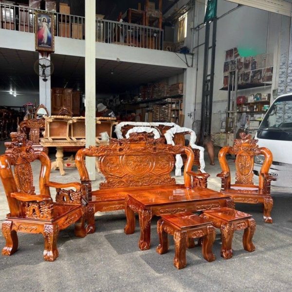 Bộ salon gỗ cột 12 bát tiên chạm đỉnh rồng 100%