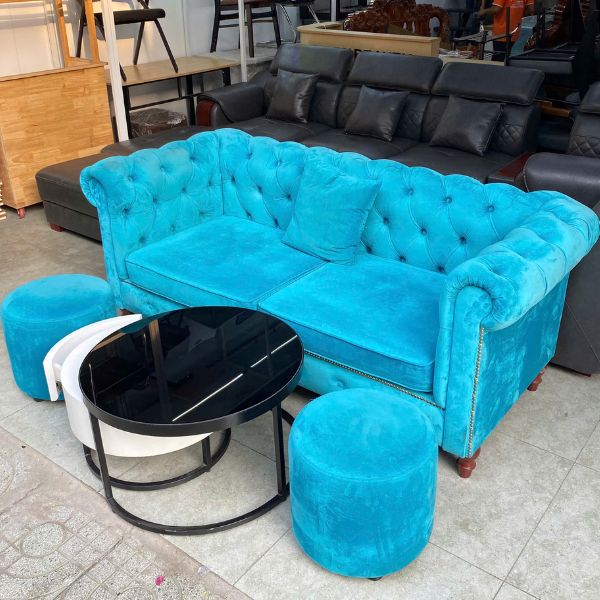 Bộ sofa tân cổ điển kèm bàn mặt đá cao cấp mới 95%