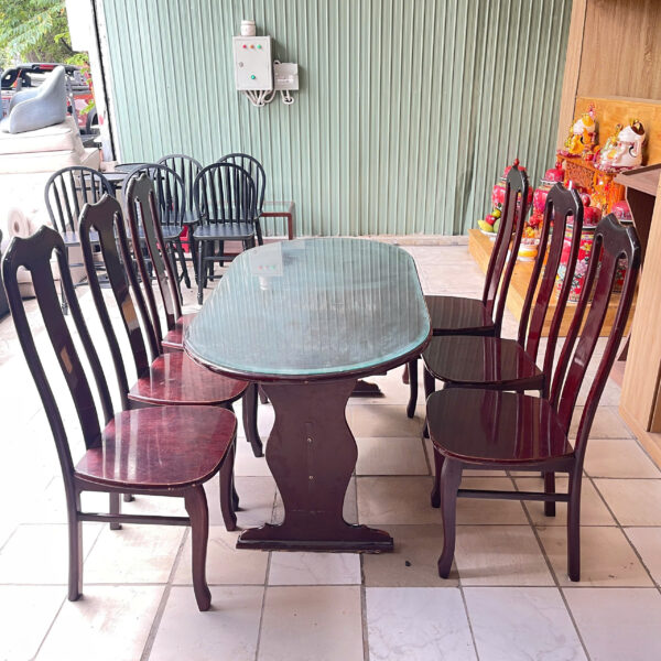 Thanh lý bộ bàn ăn oval 6 ghế gỗ màu nâu