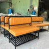 Băng ghế sofa quán bi da khung sắt nệm da nâu