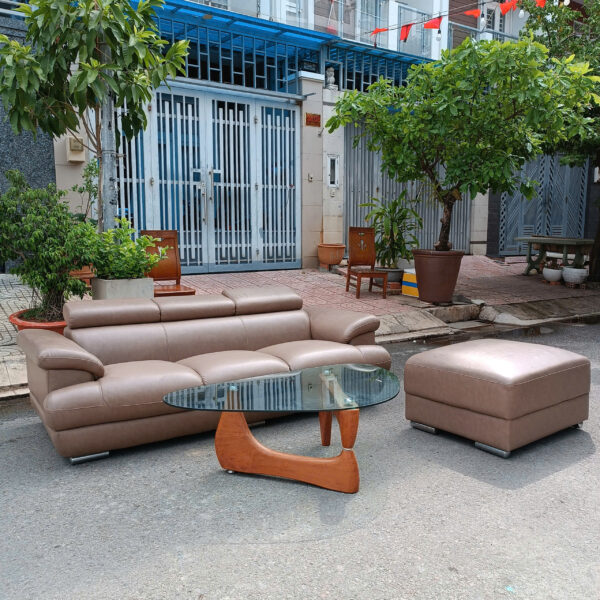 Bộ sofa da chữ L kèm bàn kính cao cấp như mới