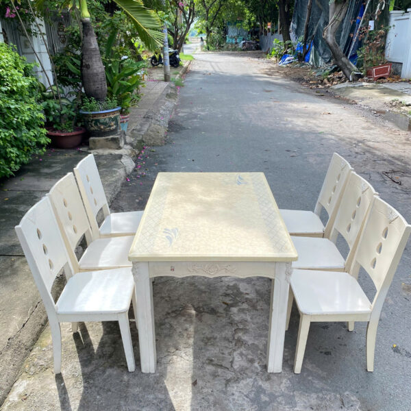 Bộ bàn ăn gỗ mặt đá cũ 6 ghế giá rẻ