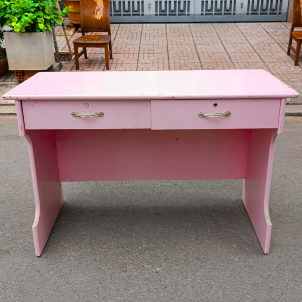 Bàn làm việc gỗ tự nhiên 1m2 cũ màu hồng có hộc