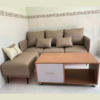 Sofa da chữ L mềm mịn kèm bàn gỗ sang trọng
