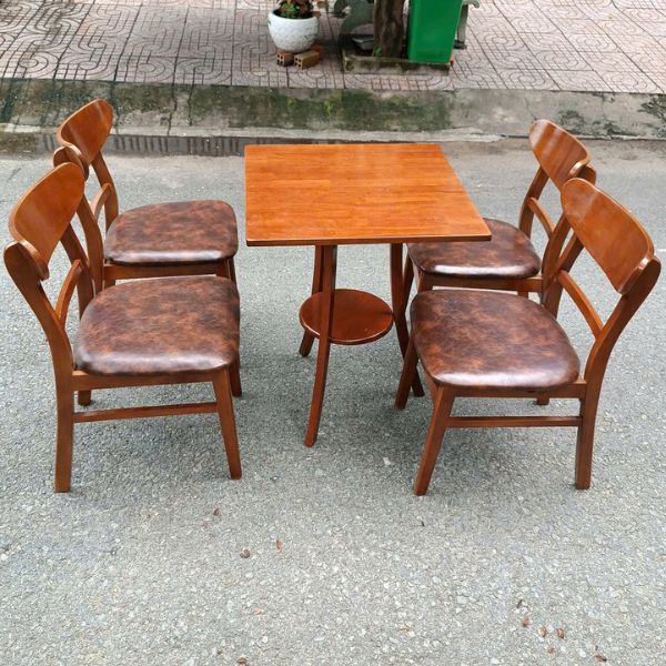 Bàn cafe vuông 4 ghế mango gỗ bọc nệm như mới