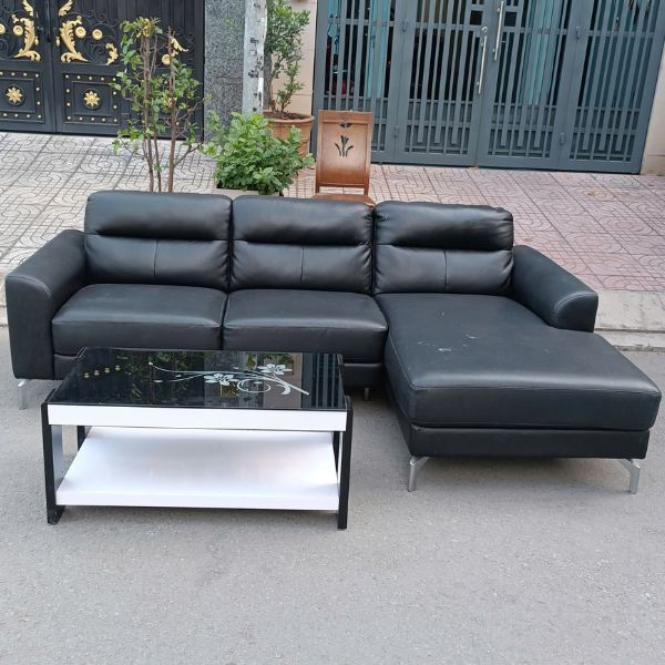 Thanh lý bộ ghế sofa da chữ L kèm bàn