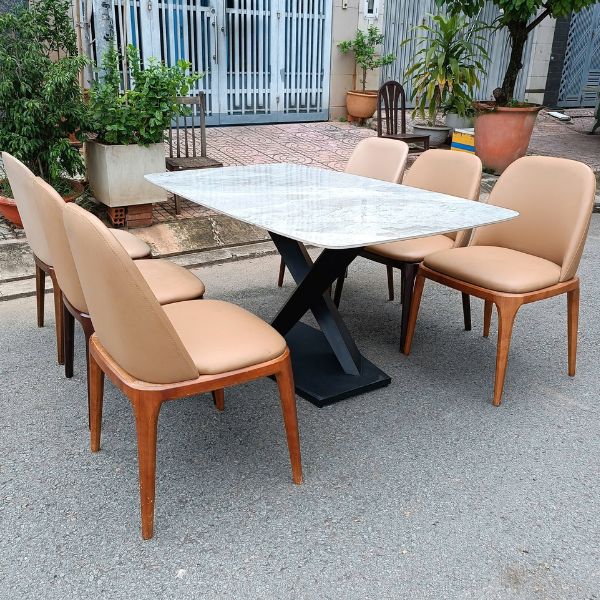 Bộ bàn ăn mặt đá 6 ghế gỗ Grace sang trọng thanh lý