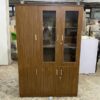 Tủ hồ sơ gỗ công nghiệp nâu 3 buồng cửa kính đẹp